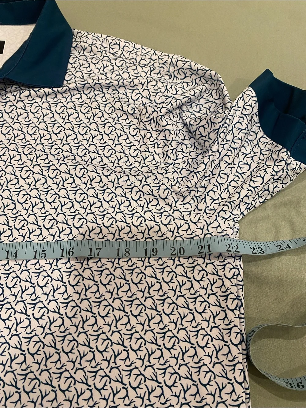 Waggle Men's White Polo with Navy Teal Contrast Collar - Picture 6 of 7